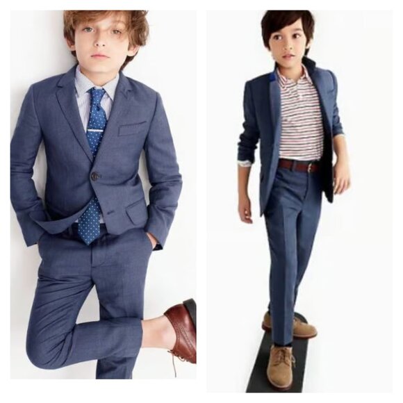 CREWCUTS 10 Harbor Blue Ludlow Worsted Wool Stretch Suit Jacket & Slim Pant Set - Picture 1 of 16